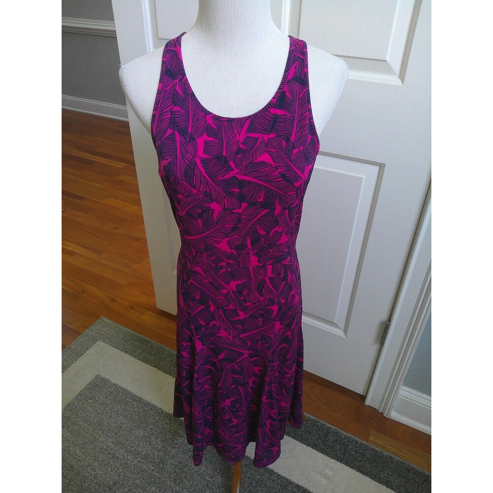 NWT Banana Republic Sleeveless Fuchsia & Navy Palm Leaf  Summer Dress Size XS